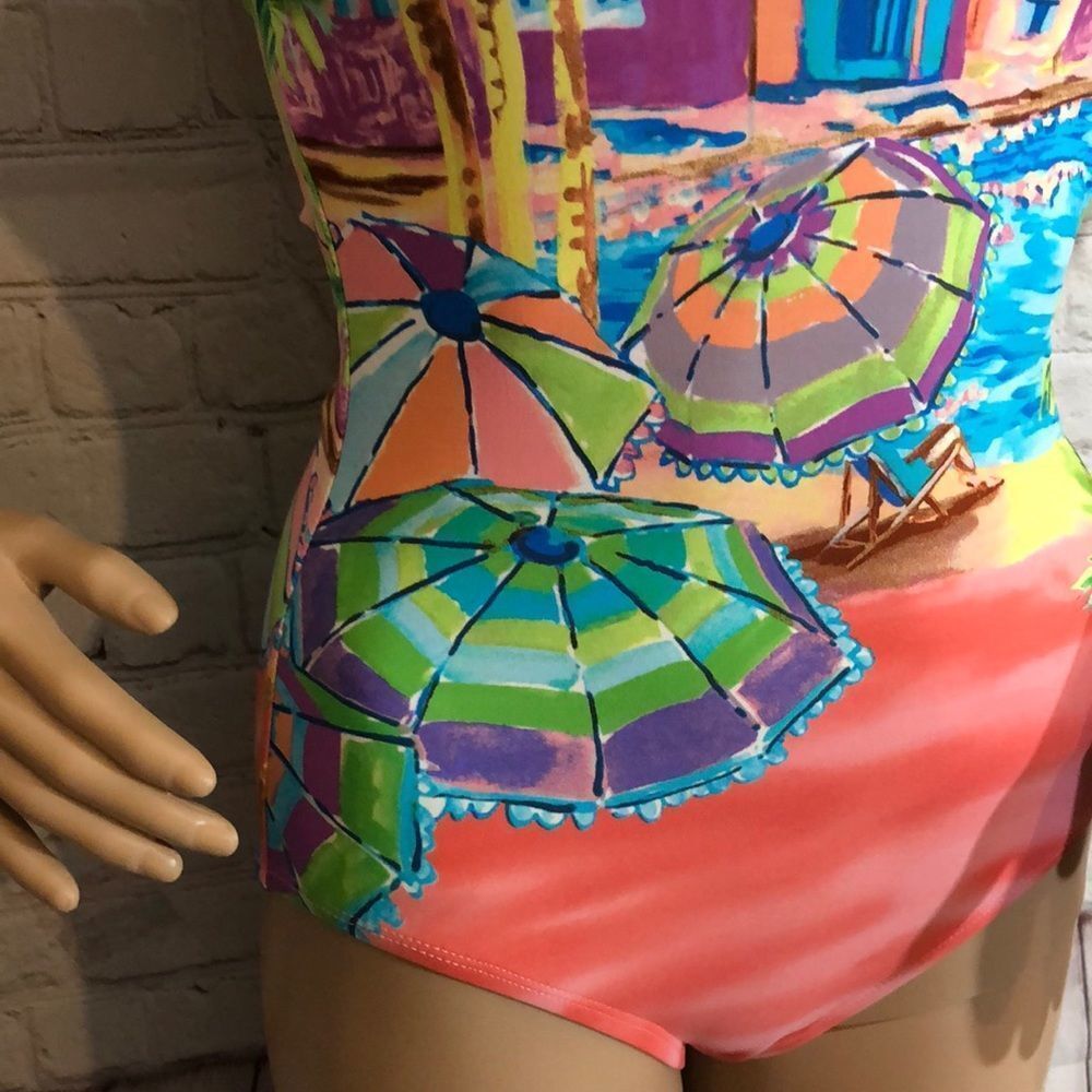 Anne Cole Beach Print 1 Piece Strapless Swimsuit S - Picture 8 of 16